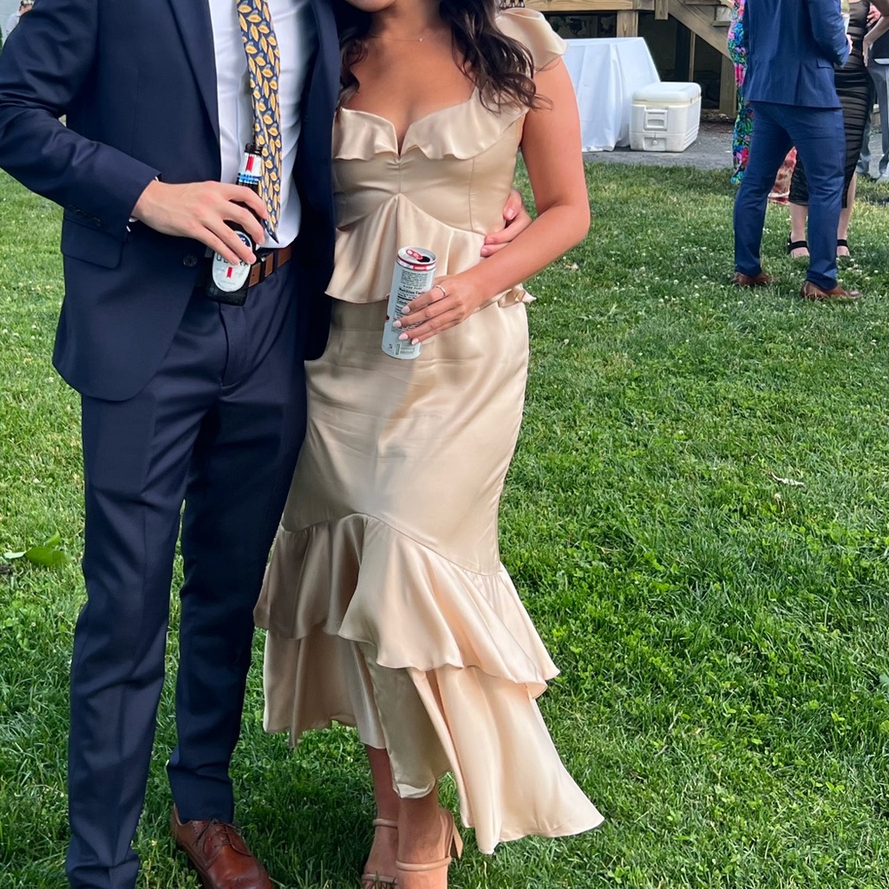 Reese Ruffle Dress - Champagne Luxe Satin